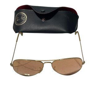 Ray-Ban Black Leather Sunglasses Case & Gold Aviator Sunglasses With Rose-Tinted
